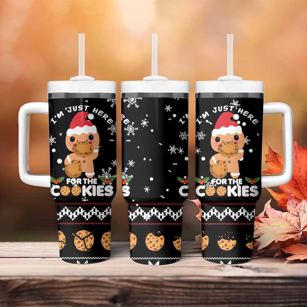 Just Here For The Cookies Christmas Tumbler With Handle Funny Xmas Holiday Patterns - Wonder Print Shop