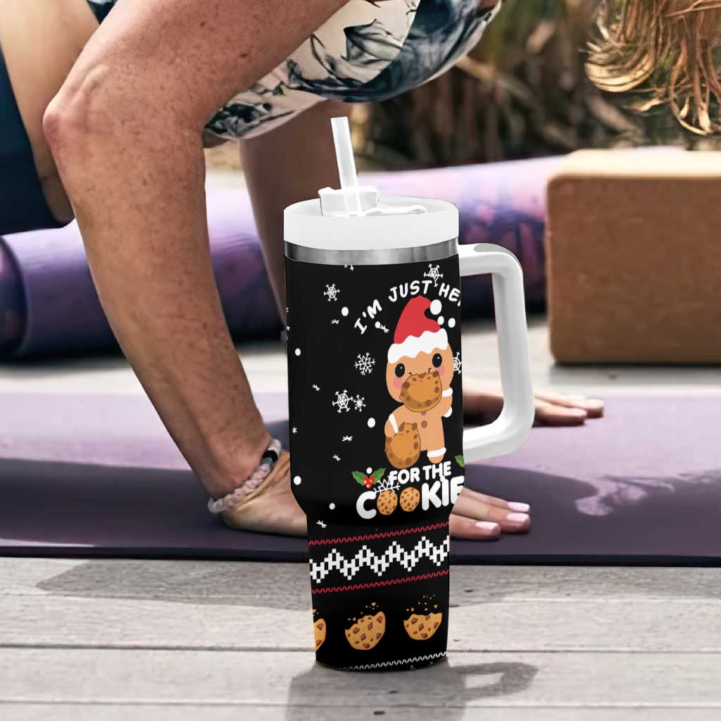 Just Here For The Cookies Christmas Tumbler With Handle Funny Xmas Holiday Patterns - Wonder Print Shop