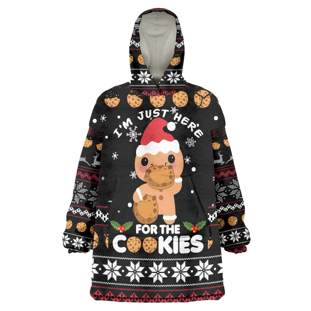 Just Here For The Cookies Christmas Wearable Blanket Hoodie Funny Xmas Holiday Patterns - Wonder Print Shop