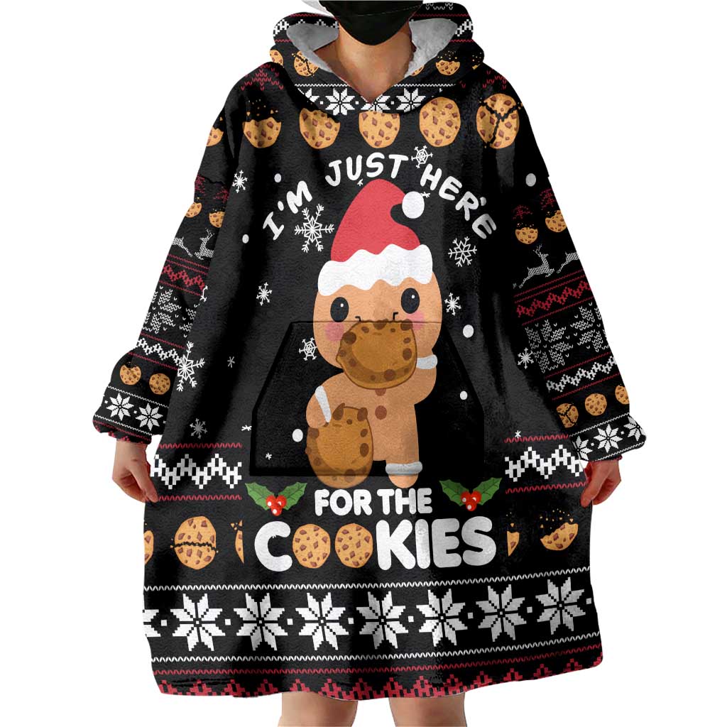 Just Here For The Cookies Christmas Wearable Blanket Hoodie Funny Xmas Holiday Patterns - Wonder Print Shop