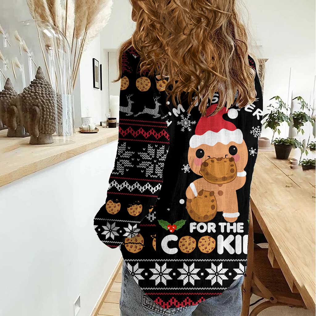 Just Here For The Cookies Christmas Women Casual Shirt Funny Xmas Holiday Patterns - Wonder Print Shop