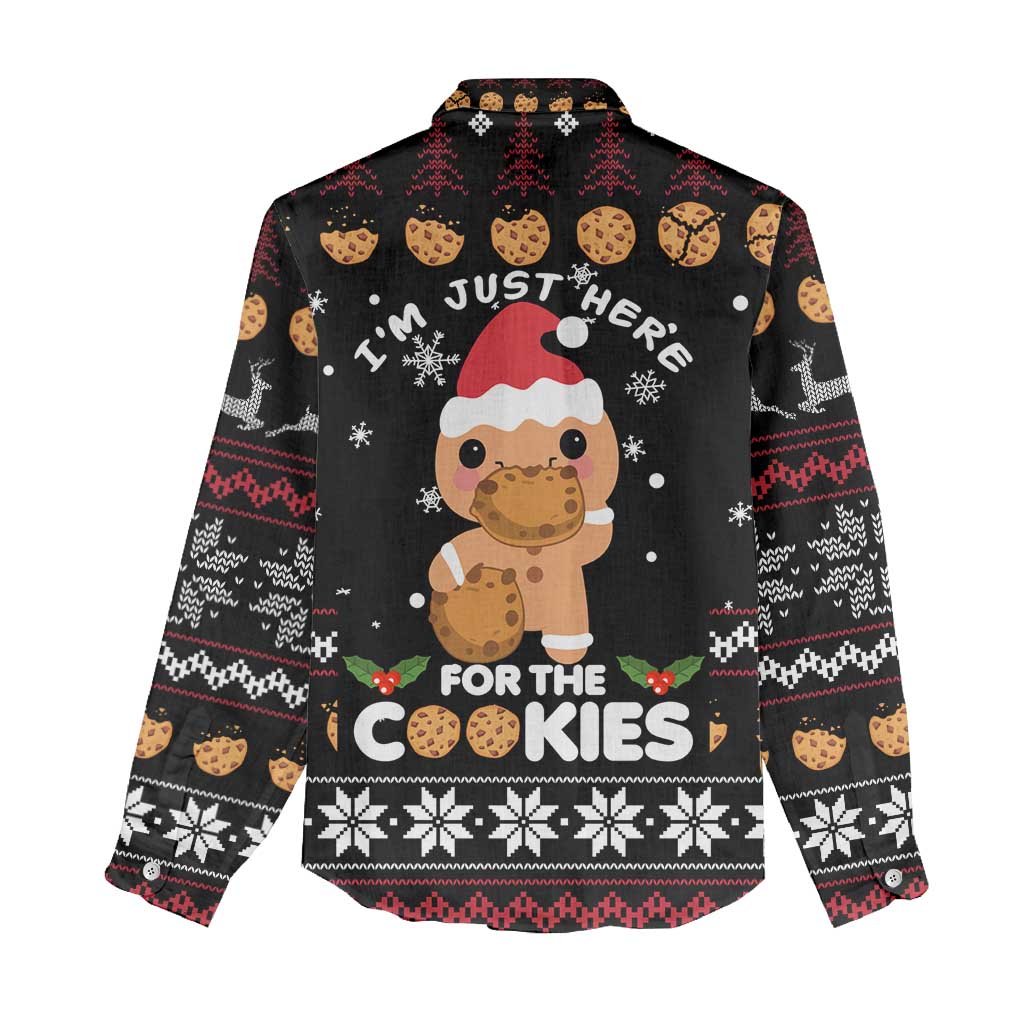 Just Here For The Cookies Christmas Women Casual Shirt Funny Xmas Holiday Patterns - Wonder Print Shop