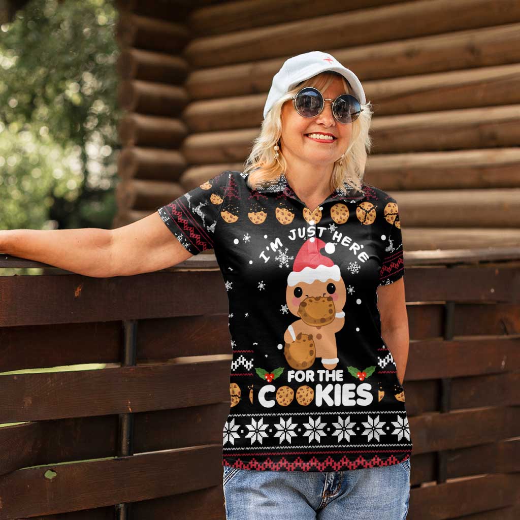 Just Here For The Cookies Christmas Women Polo Shirt Funny Xmas Holiday Patterns - Wonder Print Shop