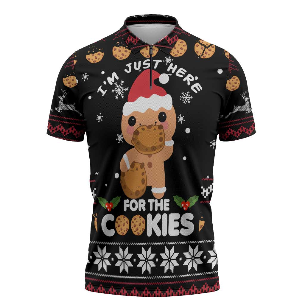 Just Here For The Cookies Christmas Zipper Polo Shirt Funny Xmas Holiday Patterns - Wonder Print Shop