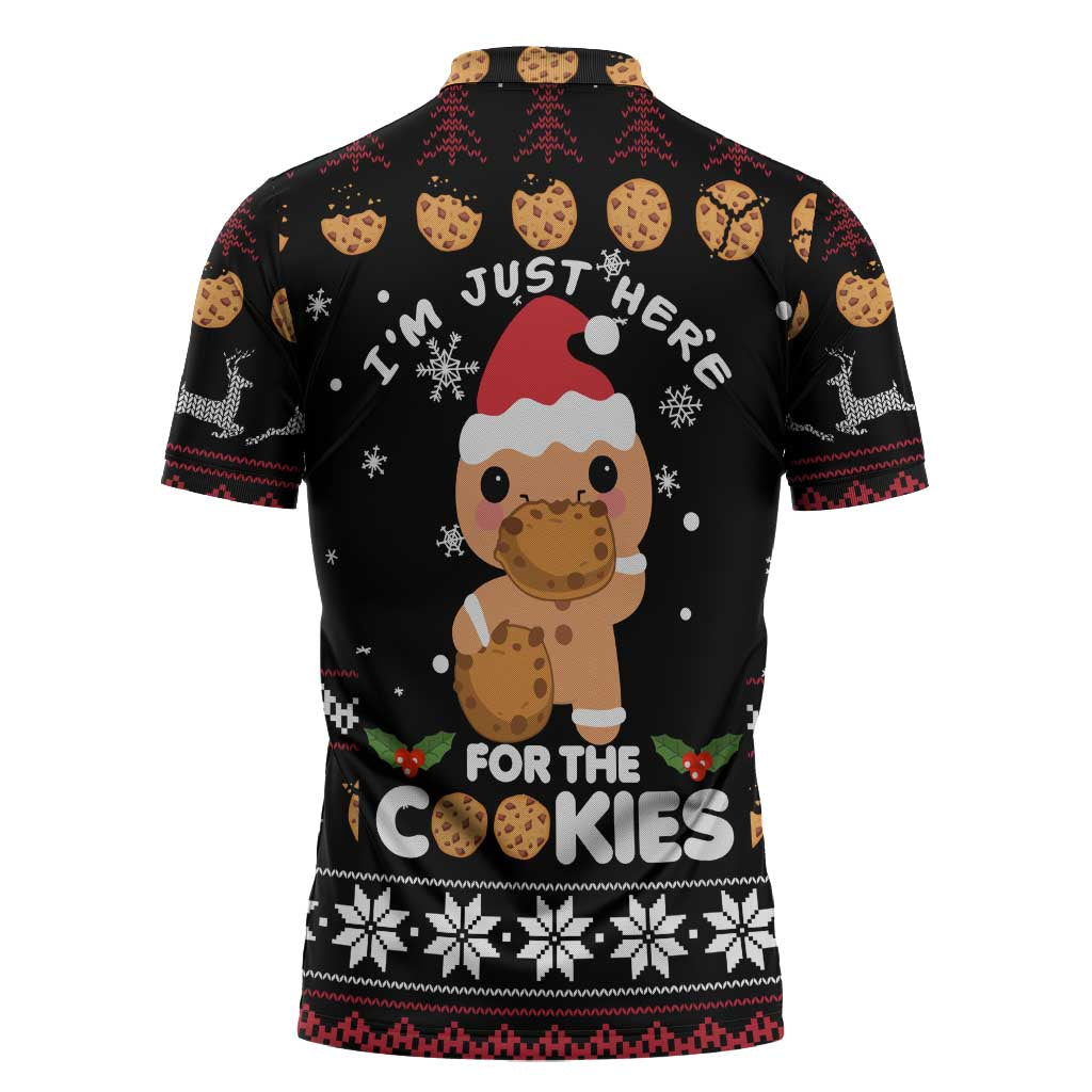 Just Here For The Cookies Christmas Zipper Polo Shirt Funny Xmas Holiday Patterns - Wonder Print Shop