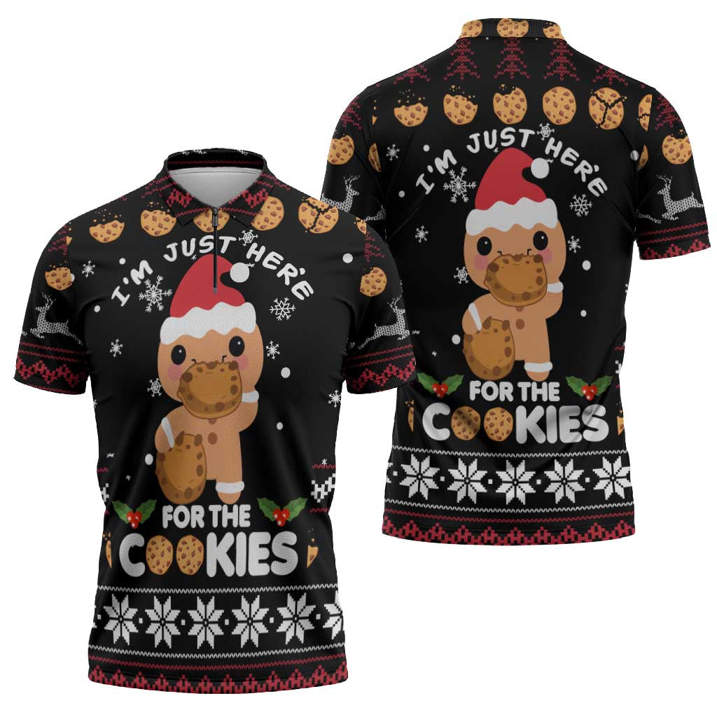 Just Here For The Cookies Christmas Zipper Polo Shirt Funny Xmas Holiday Patterns - Wonder Print Shop