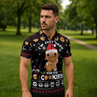 Just Here For The Cookies Christmas Zipper Polo Shirt Funny Xmas Holiday Patterns - Wonder Print Shop