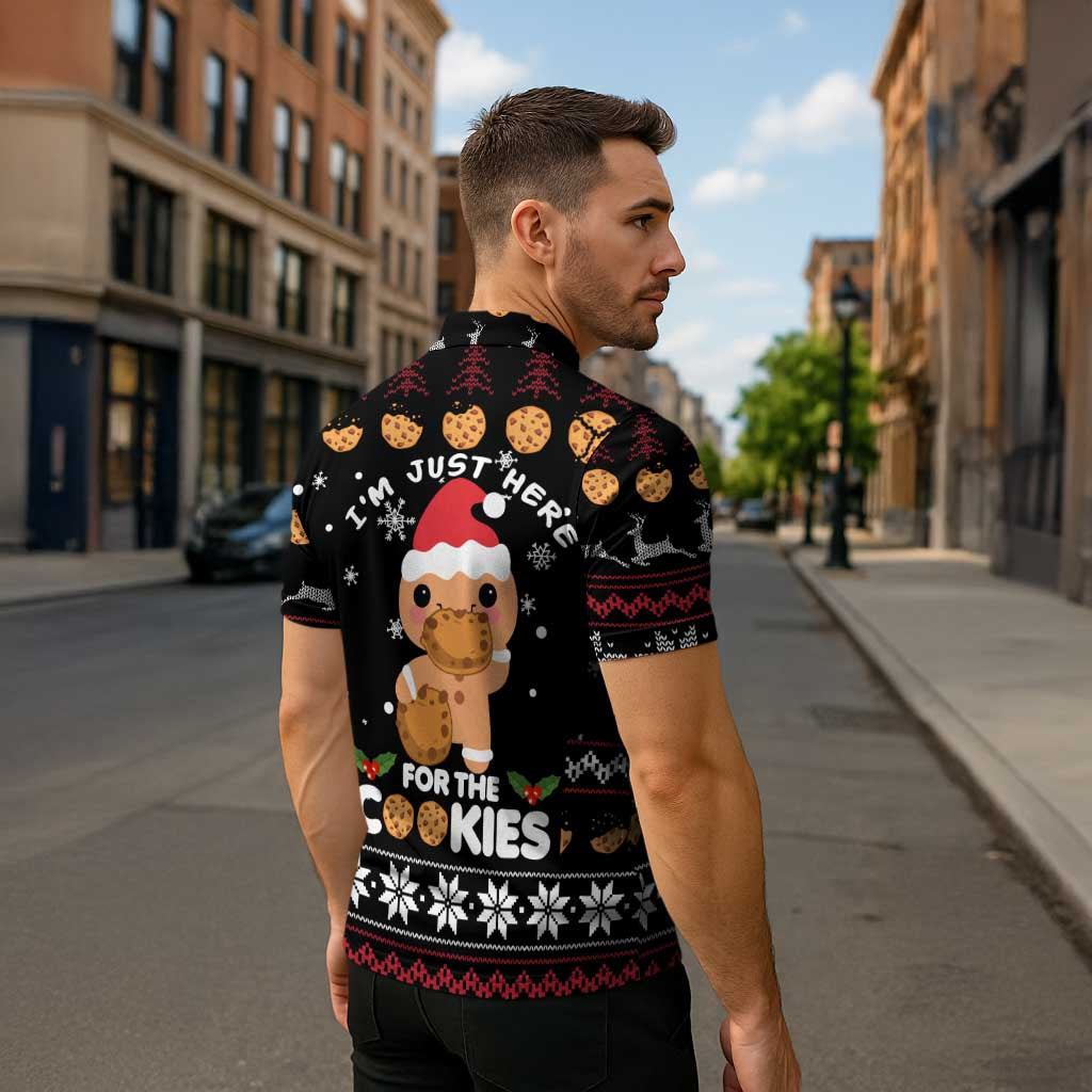 Just Here For The Cookies Christmas Zipper Polo Shirt Funny Xmas Holiday Patterns - Wonder Print Shop
