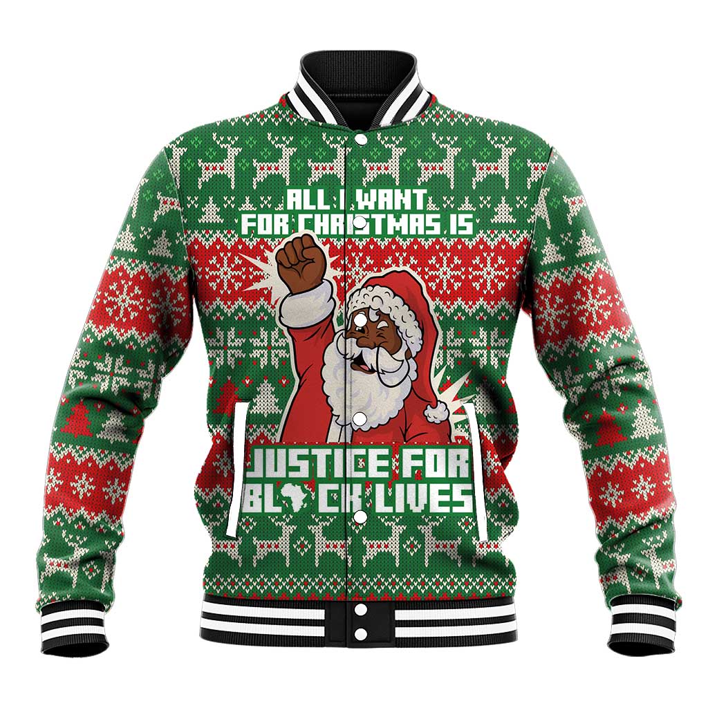 Justice For Black Lives Christmas Baseball Jacket Funny Xmas Holiday Patterns - Wonder Print Shop