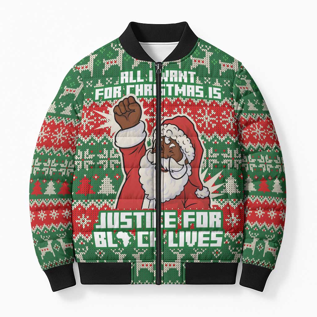 Justice For Black Lives Christmas Bomber Puffer Jacket Funny Xmas Holiday Patterns - Wonder Print Shop