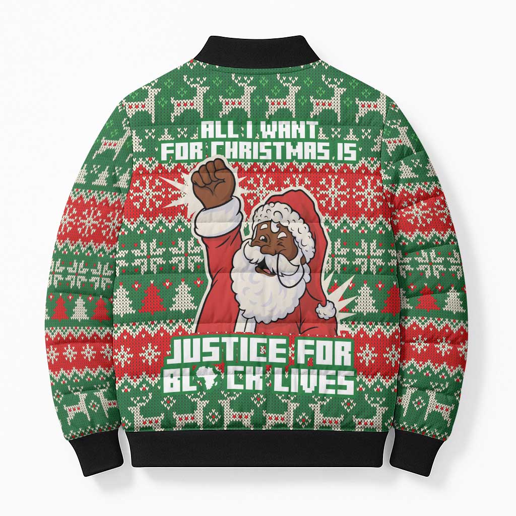 Justice For Black Lives Christmas Bomber Puffer Jacket Funny Xmas Holiday Patterns - Wonder Print Shop