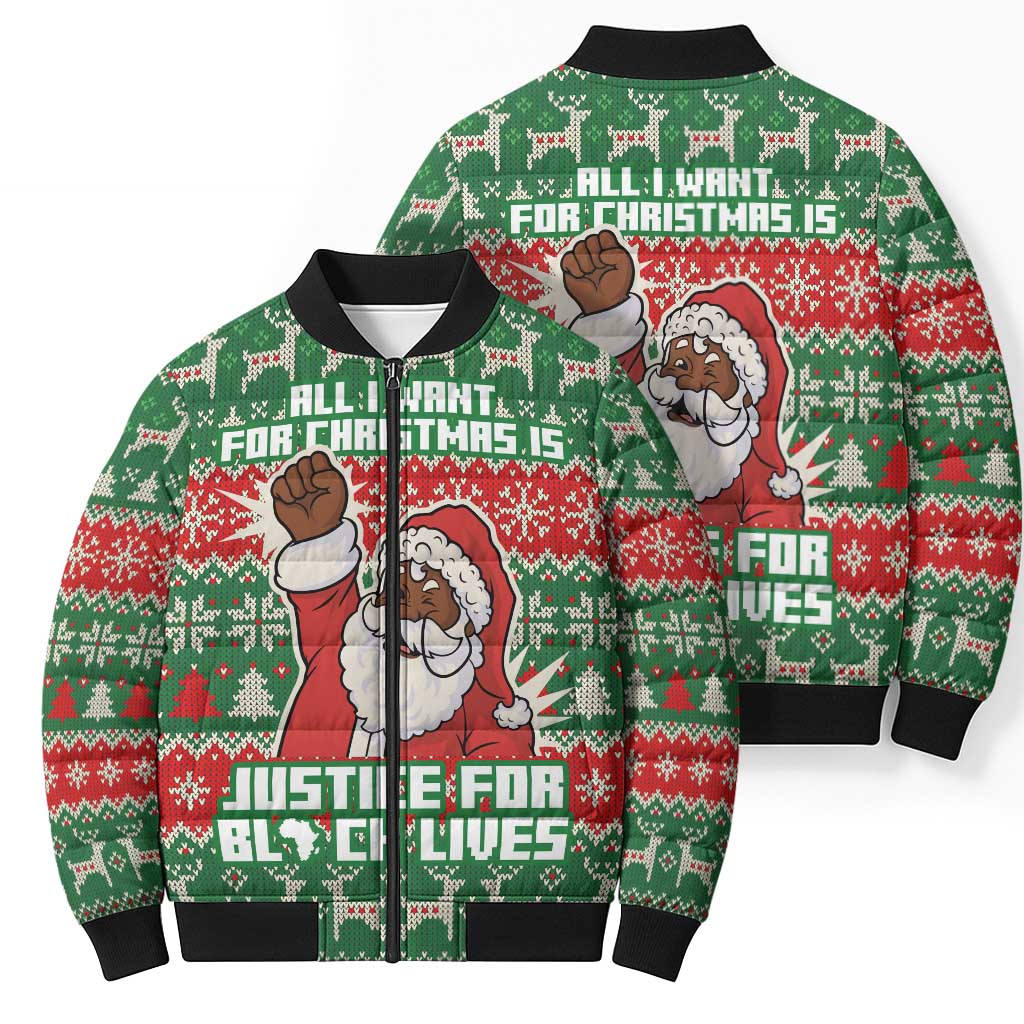 Justice For Black Lives Christmas Bomber Puffer Jacket Funny Xmas Holiday Patterns - Wonder Print Shop