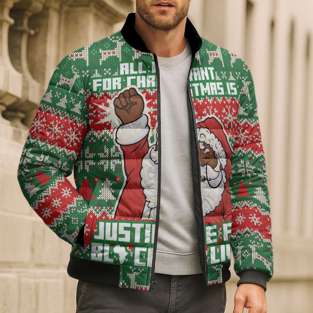 Justice For Black Lives Christmas Bomber Puffer Jacket Funny Xmas Holiday Patterns - Wonder Print Shop