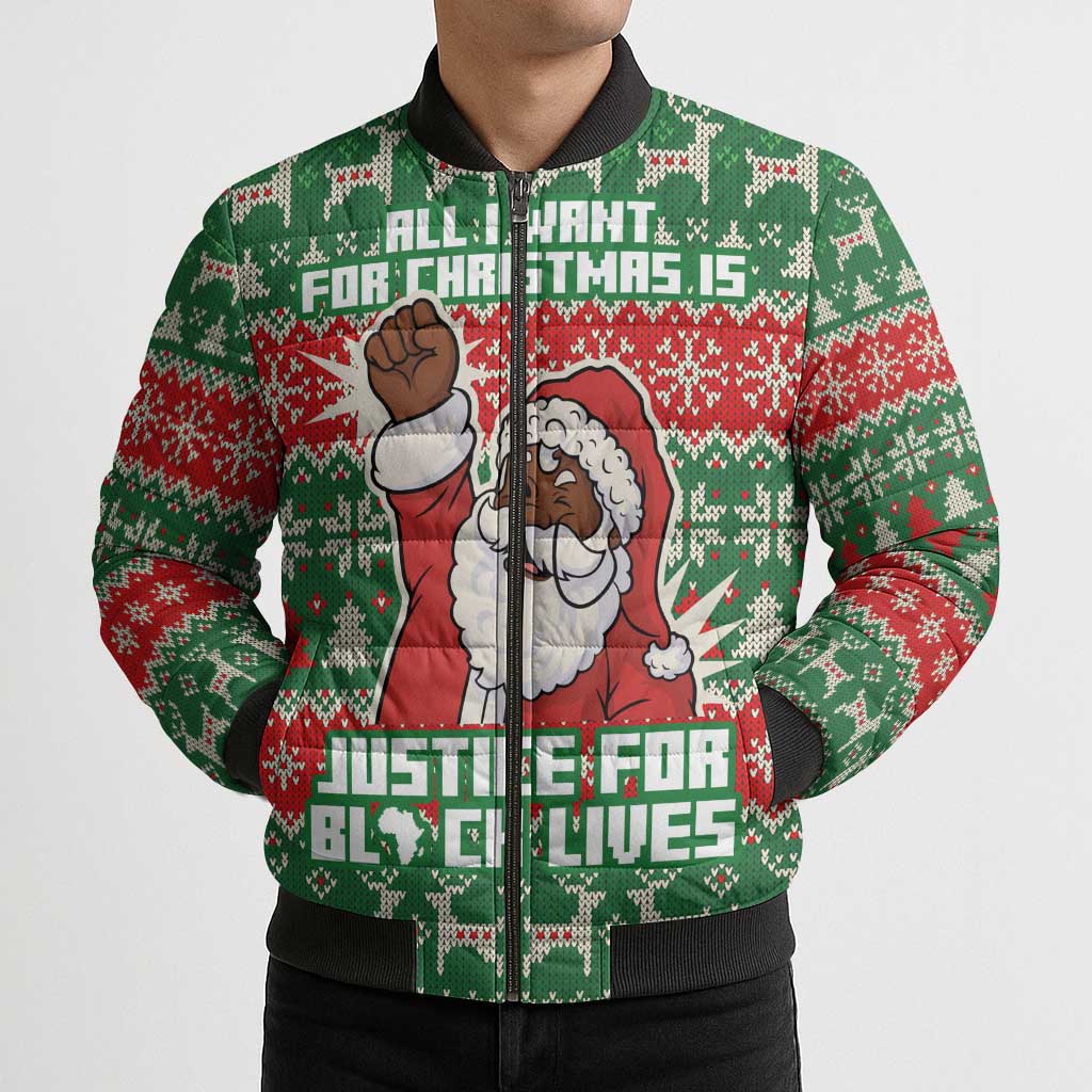 Justice For Black Lives Christmas Bomber Puffer Jacket Funny Xmas Holiday Patterns - Wonder Print Shop