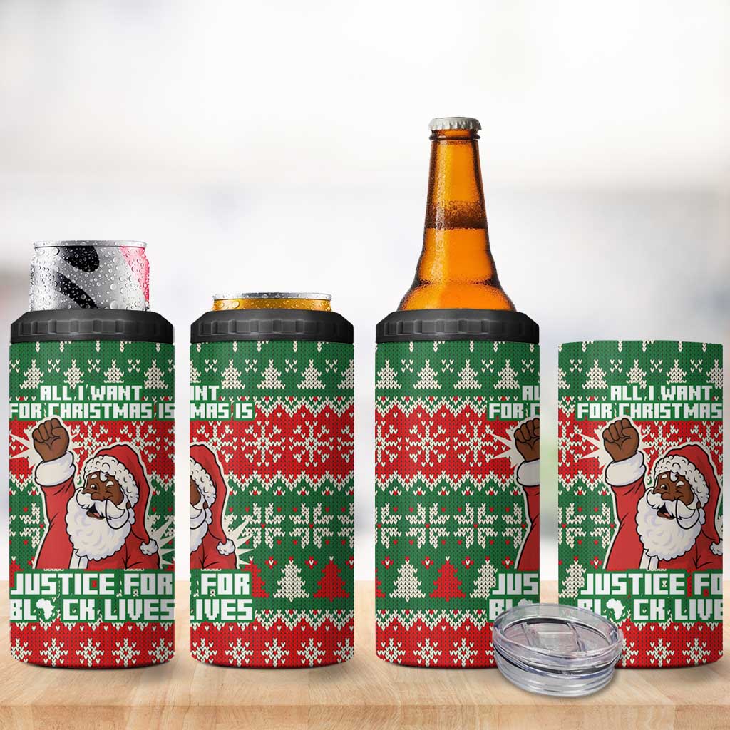 Justice For Black Lives Christmas 4 in 1 Can Cooler Tumbler Funny Xmas Holiday Patterns - Wonder Print Shop