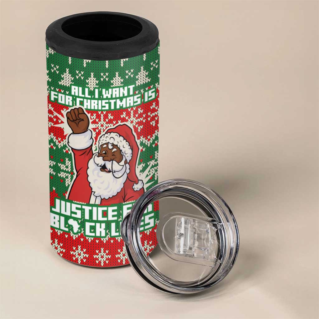Justice For Black Lives Christmas 4 in 1 Can Cooler Tumbler Funny Xmas Holiday Patterns - Wonder Print Shop
