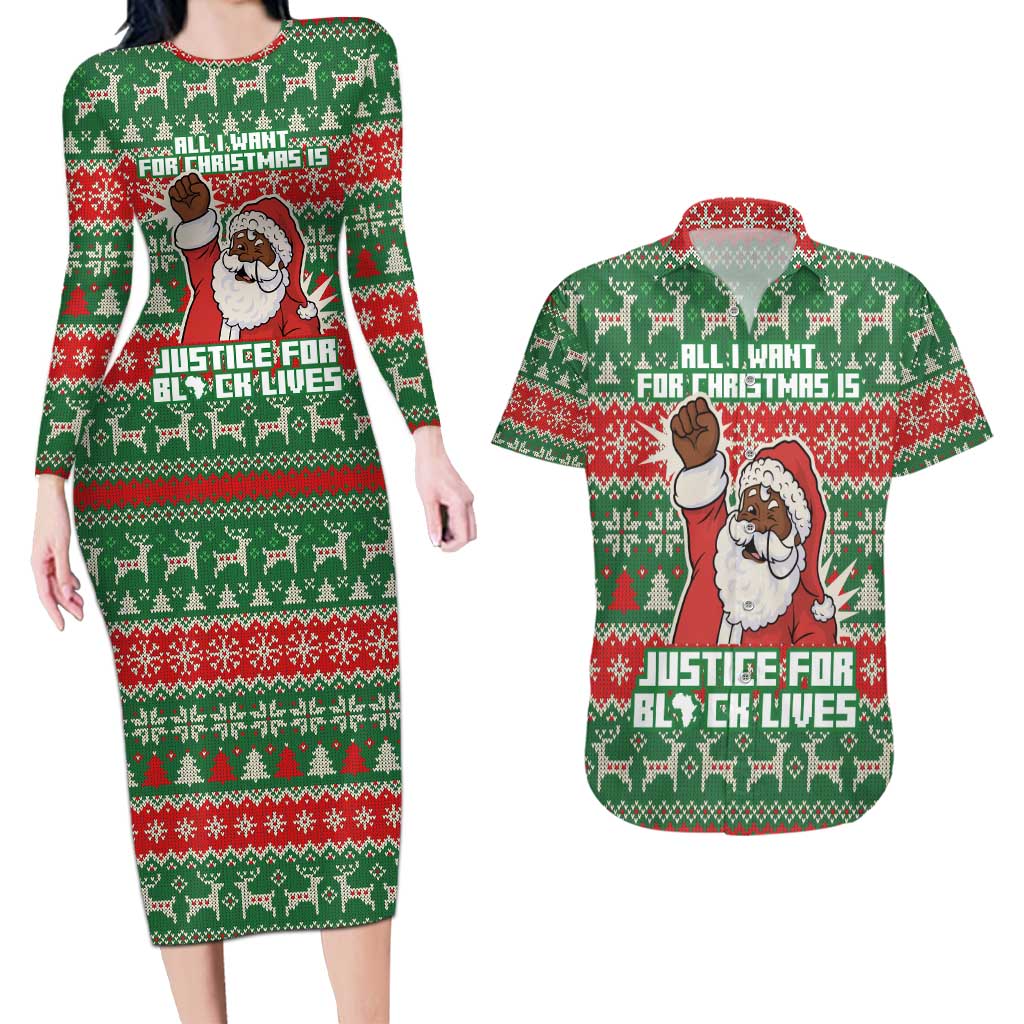 Justice For Black Lives Christmas Couples Matching Long Sleeve Bodycon Dress and Hawaiian Shirt Funny Xmas Holiday Patterns - Wonder Print Shop