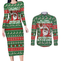 Justice For Black Lives Christmas Couples Matching Long Sleeve Bodycon Dress and Long Sleeve Button Shirt Funny Xmas Holiday Patterns - Wonder Print Shop