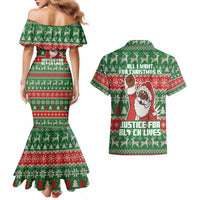 Justice For Black Lives Christmas Couples Matching Mermaid Dress and Hawaiian Shirt Funny Xmas Holiday Patterns - Wonder Print Shop