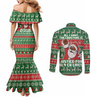 Justice For Black Lives Christmas Couples Matching Mermaid Dress and Long Sleeve Button Shirt Funny Xmas Holiday Patterns - Wonder Print Shop