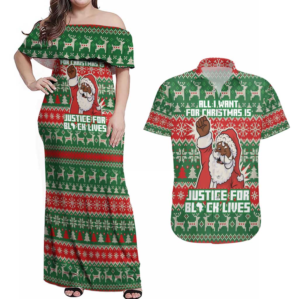Justice For Black Lives Christmas Couples Matching Off Shoulder Maxi Dress and Hawaiian Shirt Funny Xmas Holiday Patterns - Wonder Print Shop