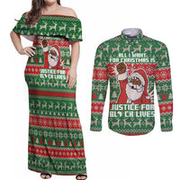 Justice For Black Lives Christmas Couples Matching Off Shoulder Maxi Dress and Long Sleeve Button Shirt Funny Xmas Holiday Patterns - Wonder Print Shop