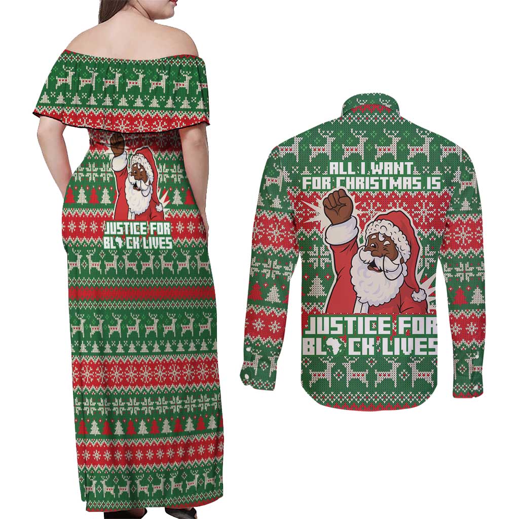 Justice For Black Lives Christmas Couples Matching Off Shoulder Maxi Dress and Long Sleeve Button Shirt Funny Xmas Holiday Patterns - Wonder Print Shop