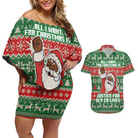 Justice For Black Lives Christmas Couples Matching Off Shoulder Short Dress and Hawaiian Shirt Funny Xmas Holiday Patterns - Wonder Print Shop