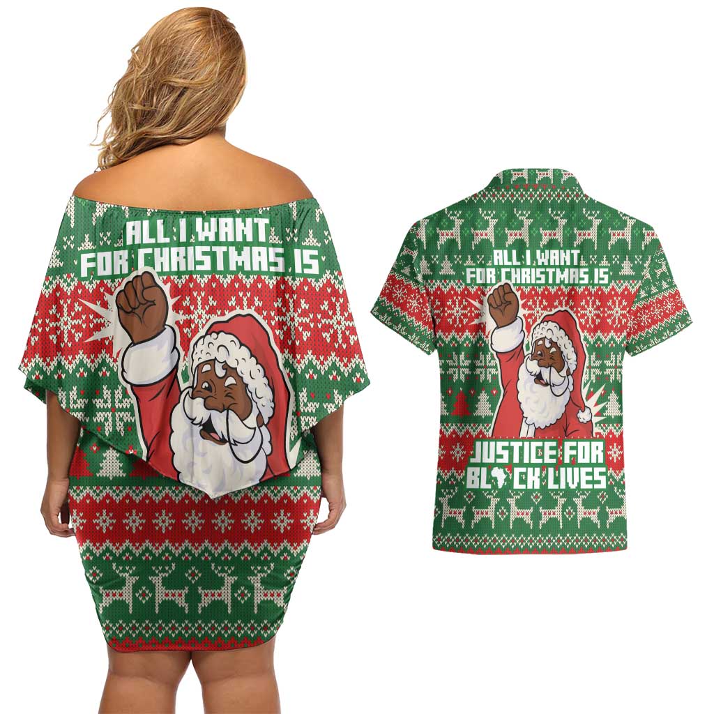 Justice For Black Lives Christmas Couples Matching Off Shoulder Short Dress and Hawaiian Shirt Funny Xmas Holiday Patterns - Wonder Print Shop