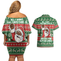 Justice For Black Lives Christmas Couples Matching Off Shoulder Short Dress and Hawaiian Shirt Funny Xmas Holiday Patterns - Wonder Print Shop