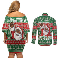 Justice For Black Lives Christmas Couples Matching Off Shoulder Short Dress and Long Sleeve Button Shirt Funny Xmas Holiday Patterns - Wonder Print Shop