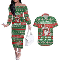 Justice For Black Lives Christmas Couples Matching Off The Shoulder Long Sleeve Dress and Hawaiian Shirt Funny Xmas Holiday Patterns - Wonder Print Shop