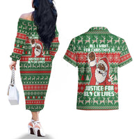 Justice For Black Lives Christmas Couples Matching Off The Shoulder Long Sleeve Dress and Hawaiian Shirt Funny Xmas Holiday Patterns - Wonder Print Shop