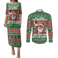 Justice For Black Lives Christmas Couples Matching Puletasi and Long Sleeve Button Shirt Funny Xmas Holiday Patterns - Wonder Print Shop