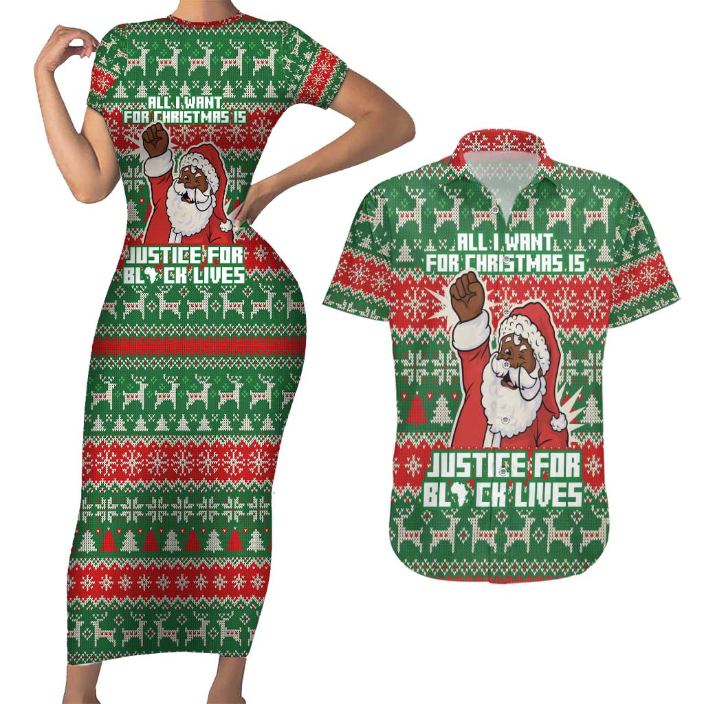 Justice For Black Lives Christmas Couples Matching Short Sleeve Bodycon Dress and Hawaiian Shirt Funny Xmas Holiday Patterns - Wonder Print Shop