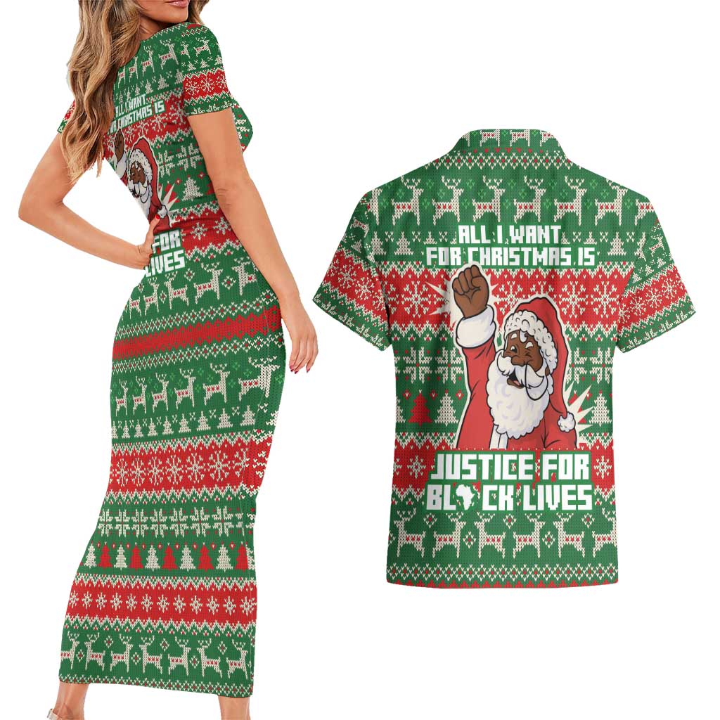 Justice For Black Lives Christmas Couples Matching Short Sleeve Bodycon Dress and Hawaiian Shirt Funny Xmas Holiday Patterns - Wonder Print Shop