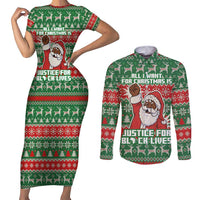 Justice For Black Lives Christmas Couples Matching Short Sleeve Bodycon Dress and Long Sleeve Button Shirt Funny Xmas Holiday Patterns - Wonder Print Shop