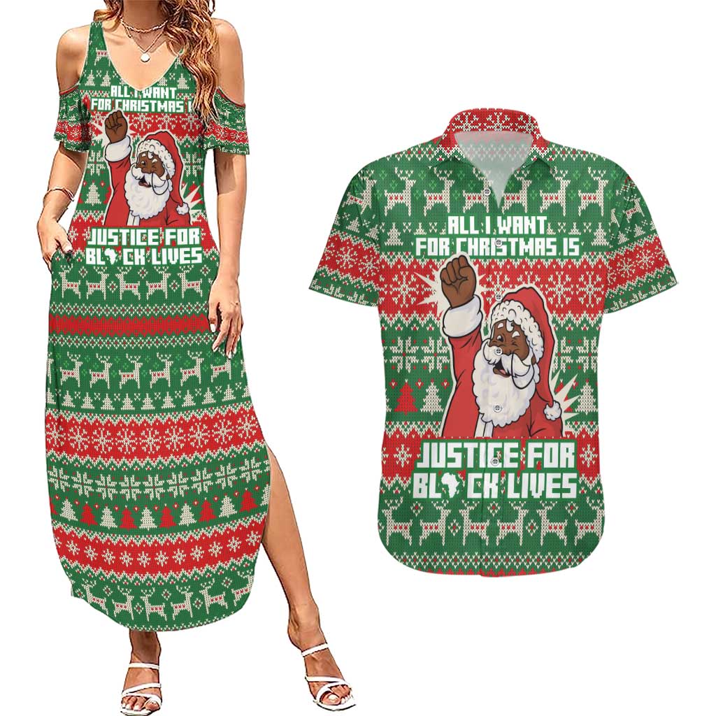 Justice For Black Lives Christmas Couples Matching Summer Maxi Dress and Hawaiian Shirt Funny Xmas Holiday Patterns - Wonder Print Shop