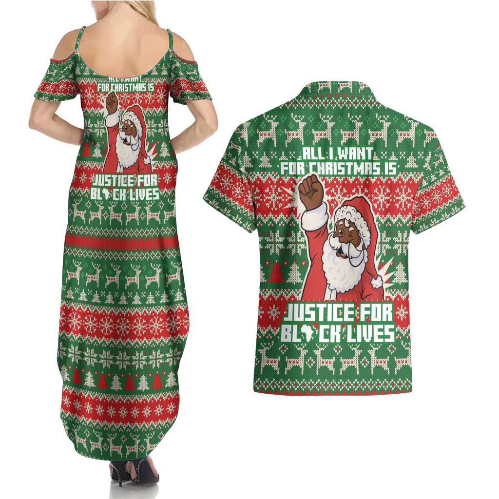 Justice For Black Lives Christmas Couples Matching Summer Maxi Dress and Hawaiian Shirt Funny Xmas Holiday Patterns - Wonder Print Shop