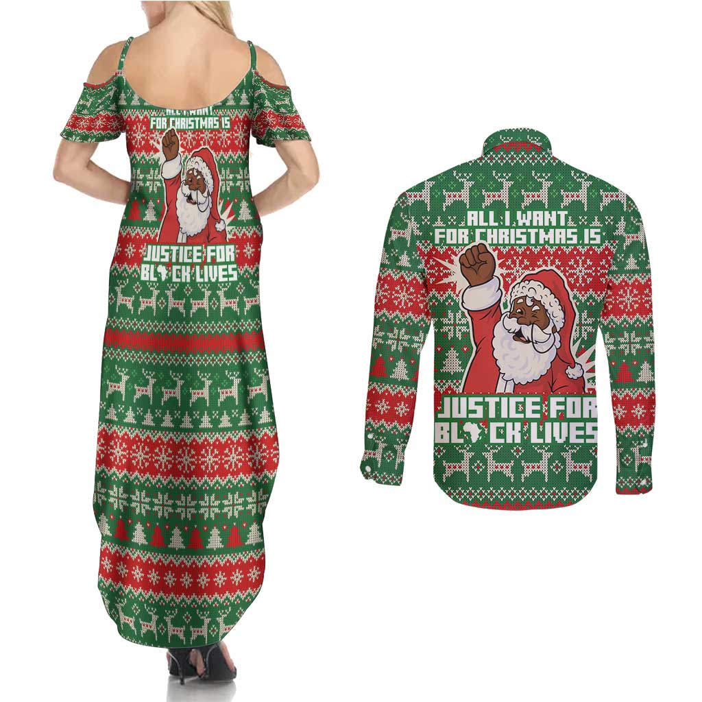 Justice For Black Lives Christmas Couples Matching Summer Maxi Dress and Long Sleeve Button Shirt Funny Xmas Holiday Patterns - Wonder Print Shop