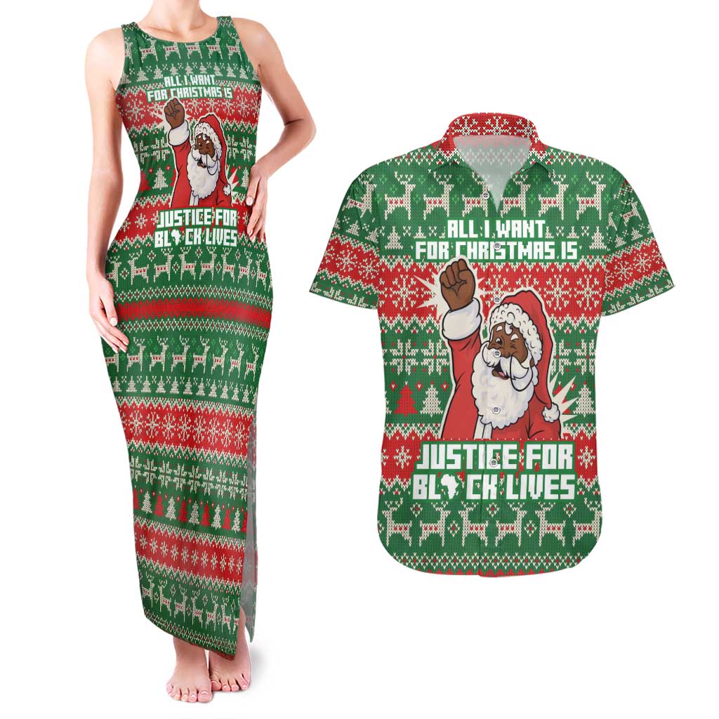 Justice For Black Lives Christmas Couples Matching Tank Maxi Dress and Hawaiian Shirt Funny Xmas Holiday Patterns - Wonder Print Shop