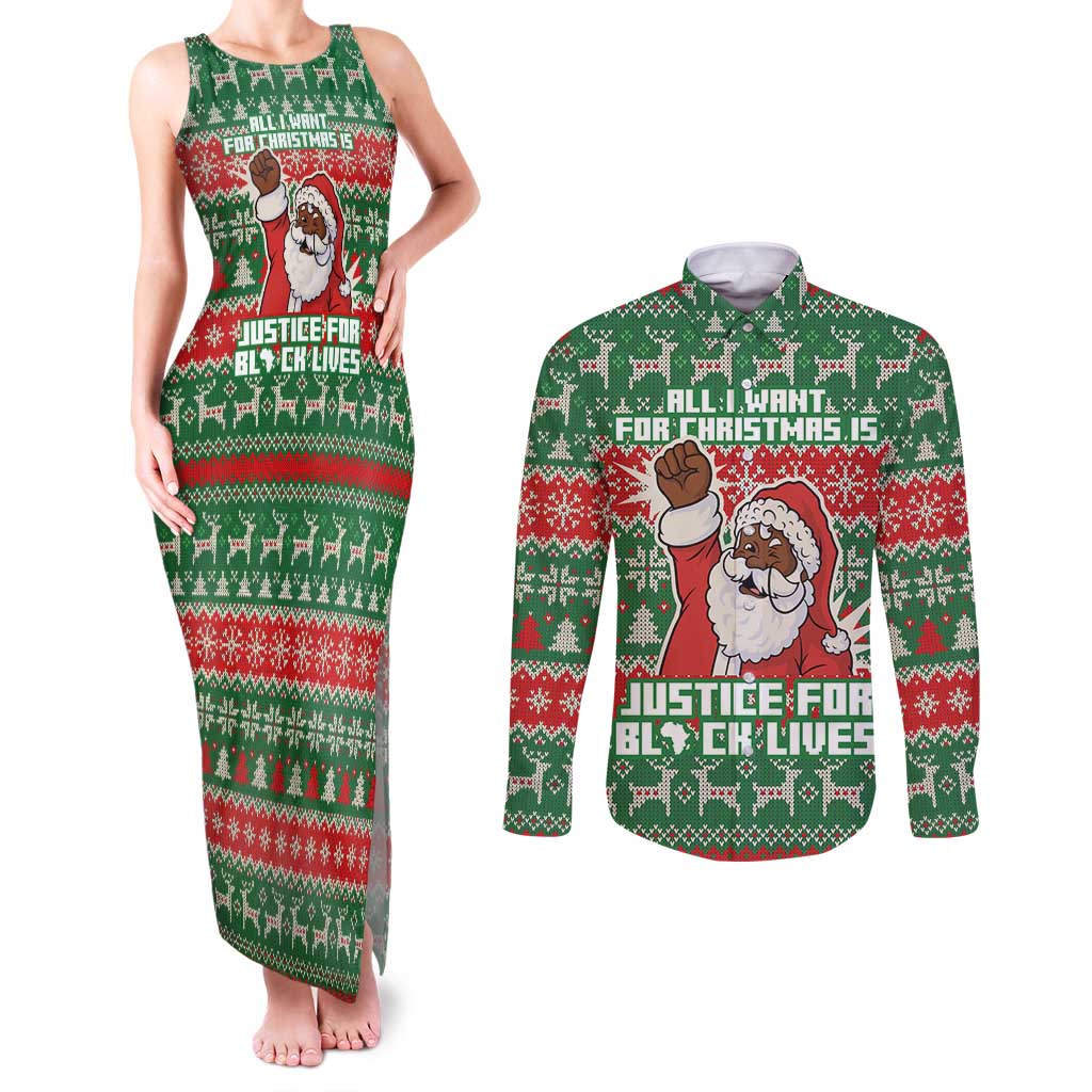 Justice For Black Lives Christmas Couples Matching Tank Maxi Dress and Long Sleeve Button Shirt Funny Xmas Holiday Patterns - Wonder Print Shop