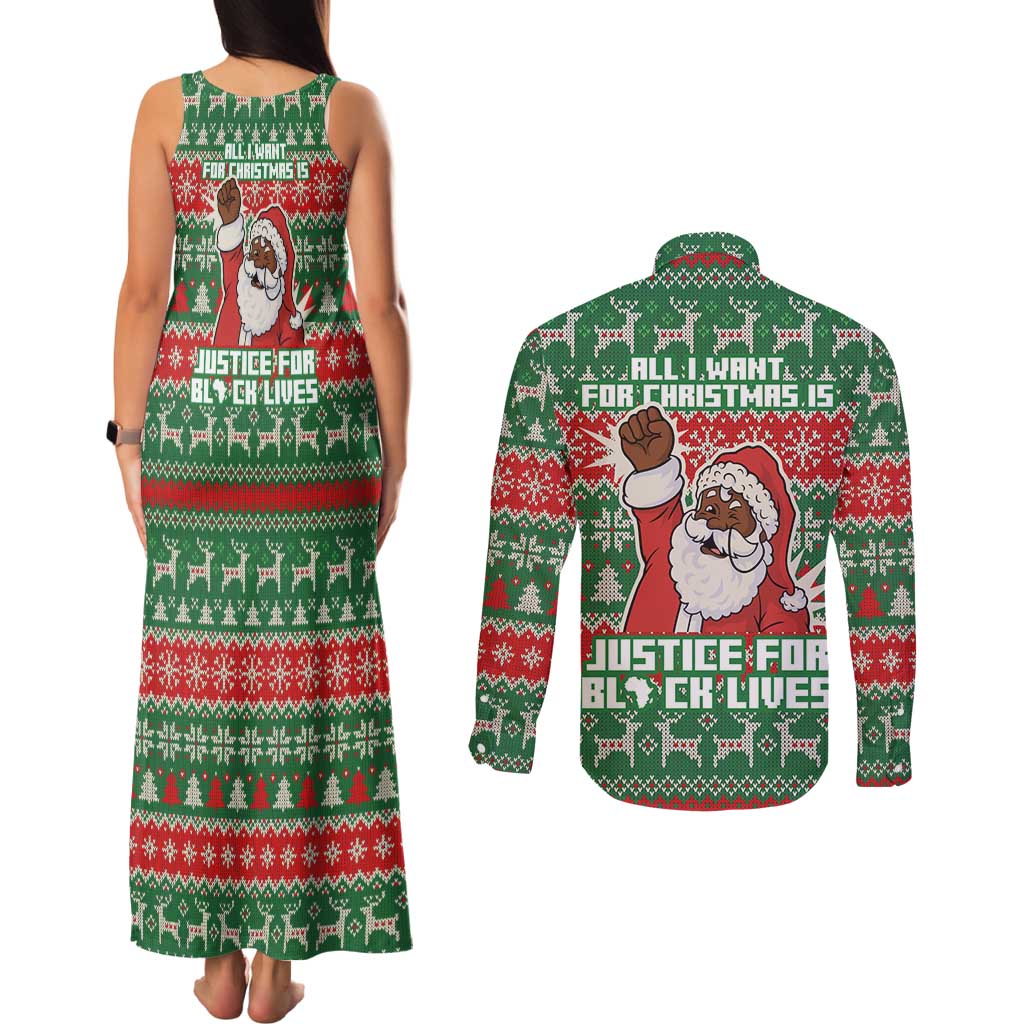 Justice For Black Lives Christmas Couples Matching Tank Maxi Dress and Long Sleeve Button Shirt Funny Xmas Holiday Patterns - Wonder Print Shop