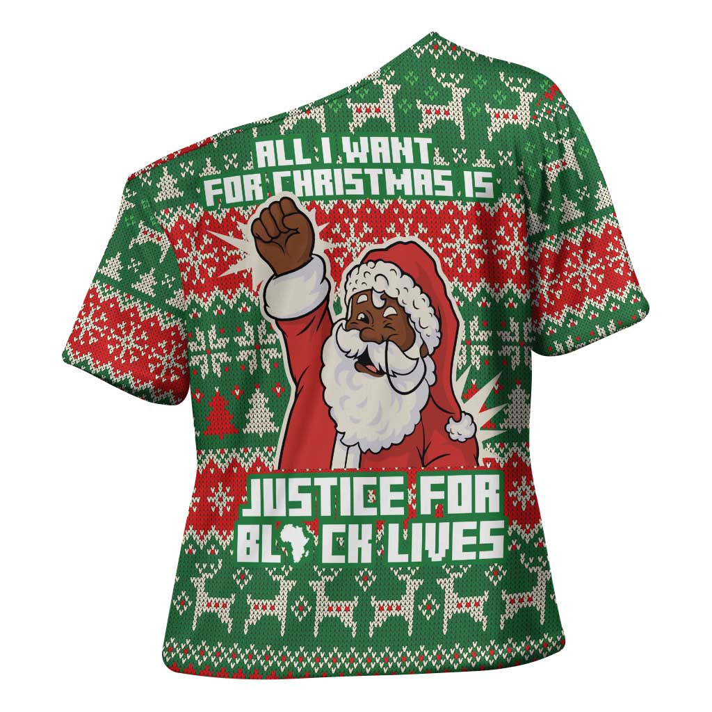 Justice For Black Lives Christmas Cross Shoulder Shirt Funny Xmas Holiday Patterns - Wonder Print Shop