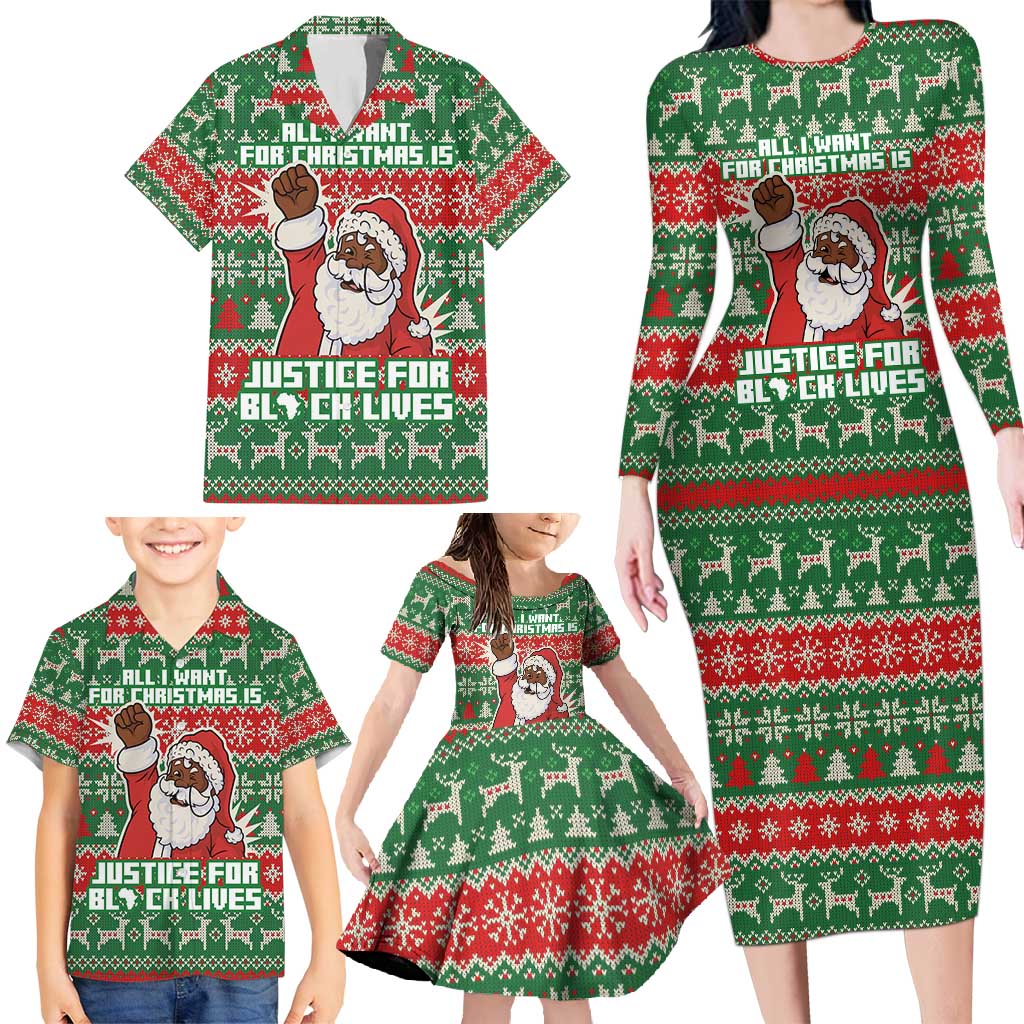 Justice For Black Lives Christmas Family Matching Long Sleeve Bodycon Dress and Hawaiian Shirt Funny Xmas Holiday Patterns - Wonder Print Shop