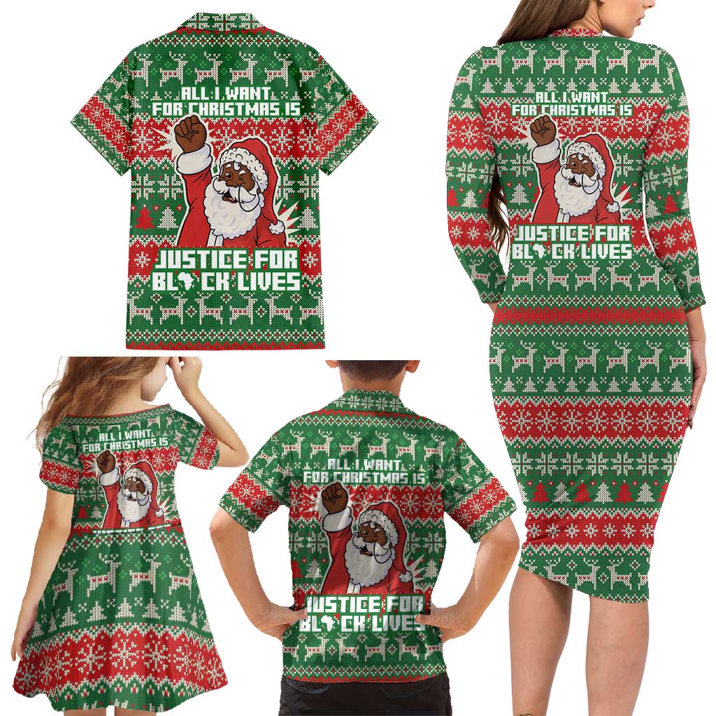 Justice For Black Lives Christmas Family Matching Long Sleeve Bodycon Dress and Hawaiian Shirt Funny Xmas Holiday Patterns - Wonder Print Shop