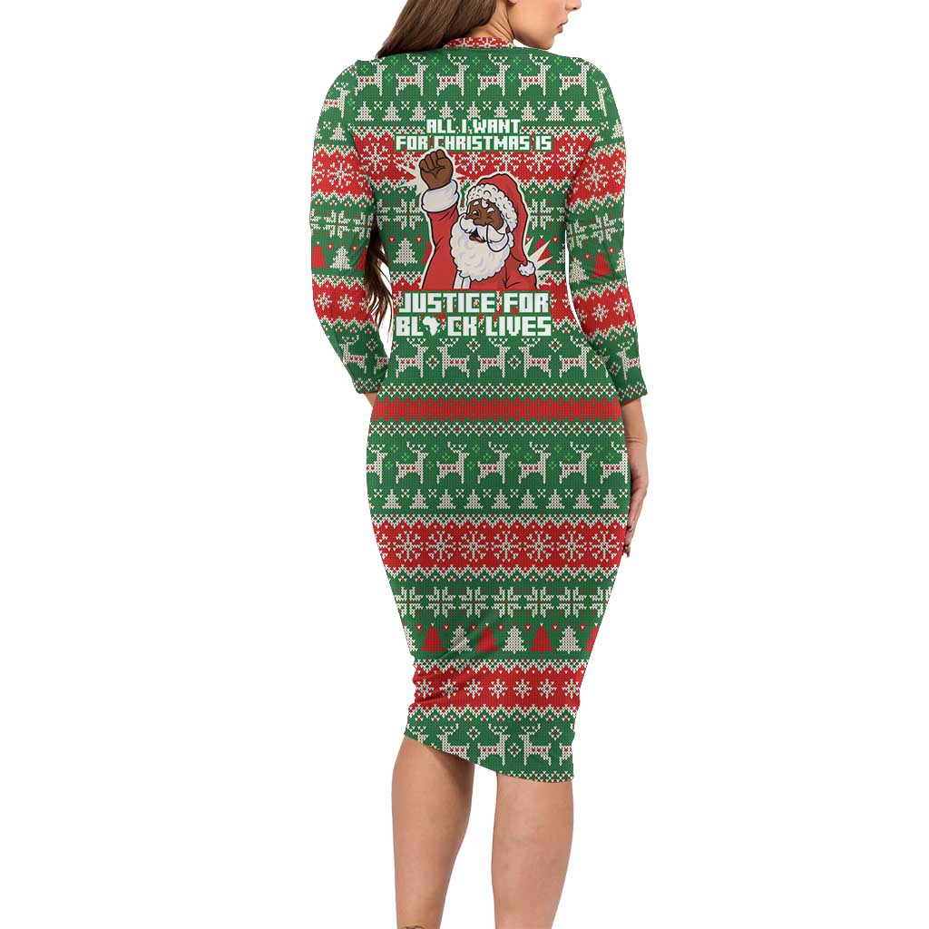 Justice For Black Lives Christmas Family Matching Long Sleeve Bodycon Dress and Hawaiian Shirt Funny Xmas Holiday Patterns - Wonder Print Shop