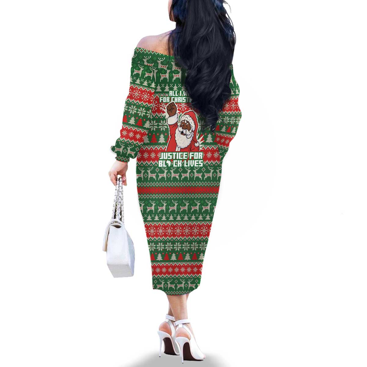 Justice For Black Lives Christmas Family Matching Off The Shoulder Long Sleeve Dress and Hawaiian Shirt Funny Xmas Holiday Patterns - Wonder Print Shop