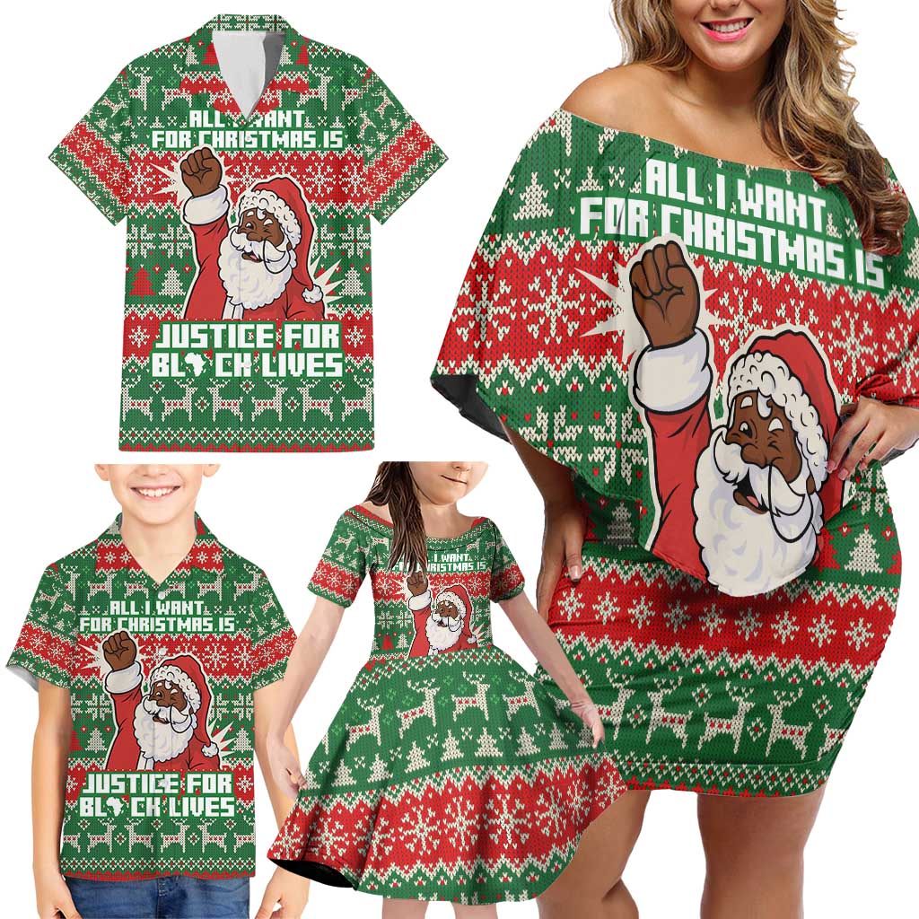 Justice For Black Lives Christmas Family Matching Off Shoulder Short Dress and Hawaiian Shirt Funny Xmas Holiday Patterns - Wonder Print Shop