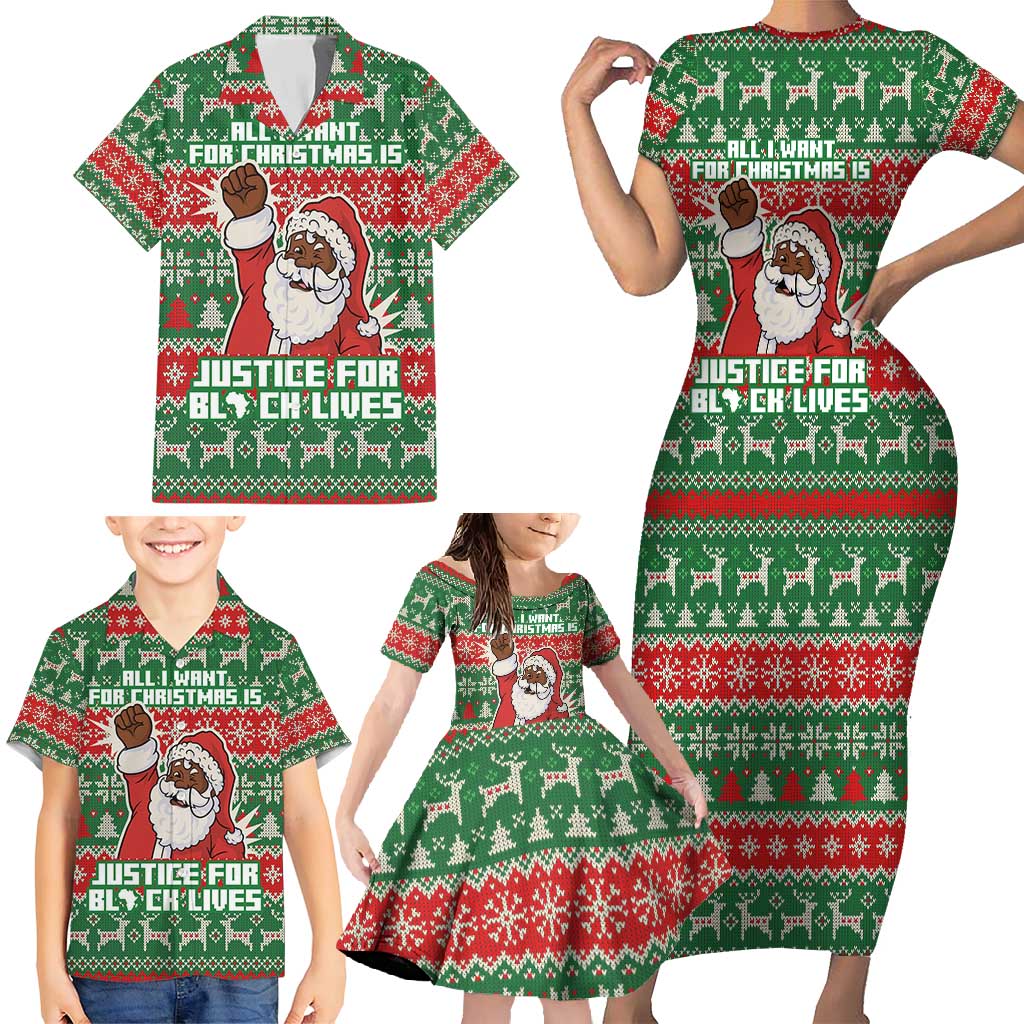 Justice For Black Lives Christmas Family Matching Short Sleeve Bodycon Dress and Hawaiian Shirt Funny Xmas Holiday Patterns - Wonder Print Shop